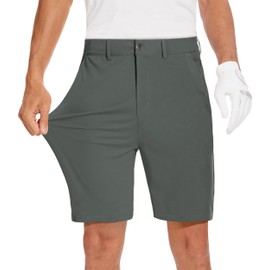 JWM Mens 7" Stretch Golf Shorts - Lightweight Hybrid Casual Dress Work Flat Front Shorts with 5 Pockets Quick Dry UPF50 Gray