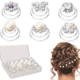 40pcs Brides Spiral Hair Pins,UHOMENY Silver Pearl Hair Pins Crystal Rhinestones Swirl Hair Pins Hair Pins for Bridal Wedding Hair Accessories with Box for Women Girls Wedding Bridal Party