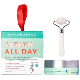 Patchology Sleigh All Day Eye Duo: Caffeine & Hyaluronic Acid Under Eye Patches and Under Eye Roller - Reduce Puffiness & Dark Circles - Stocking Stuffer and Holiday Gifts - 30 Pair Jar