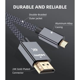 RUXELY Micro HDMI to HDMI Cable 2M,4K 60Hz 3D Nylon Braided Micro HDMI Lead Type D Cord for Raspberry Pi 4 4b,GoPro Black Hero 7 6 5 4,Sony Camera A6000 A6300 A6400,Nikon B500,Lenovo Yoga 3 Pro 710