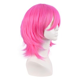 MapofBeauty 14 Inch/35 cm Short Cosplay Wolf Tail Synthetic Side Bangs Party Wig (Neon Pink)
