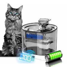 Meill Cat Water Fountain, 75oz/2.2L Battery Operated Automatic Dog Fountain Dispenser for Drinking Indoor, Wireless Automatic Shut-Off for Low Water Level, Ultra-Silent, Easy to Clean (Transparent)