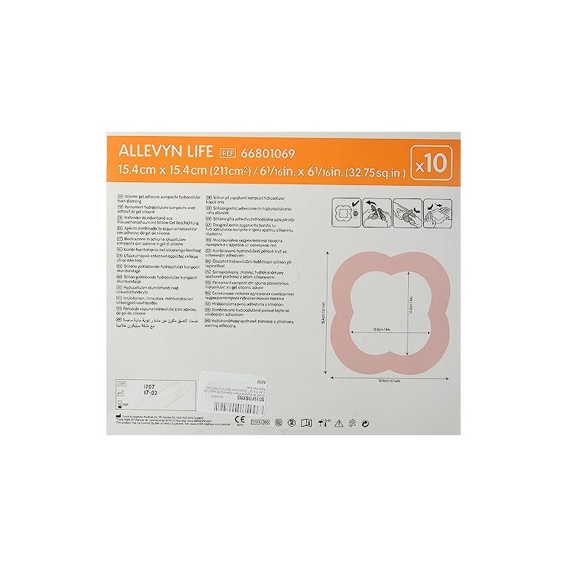 Smith+Nephew ALLEVYN Life - Apósito para heridas, 10 cm x
