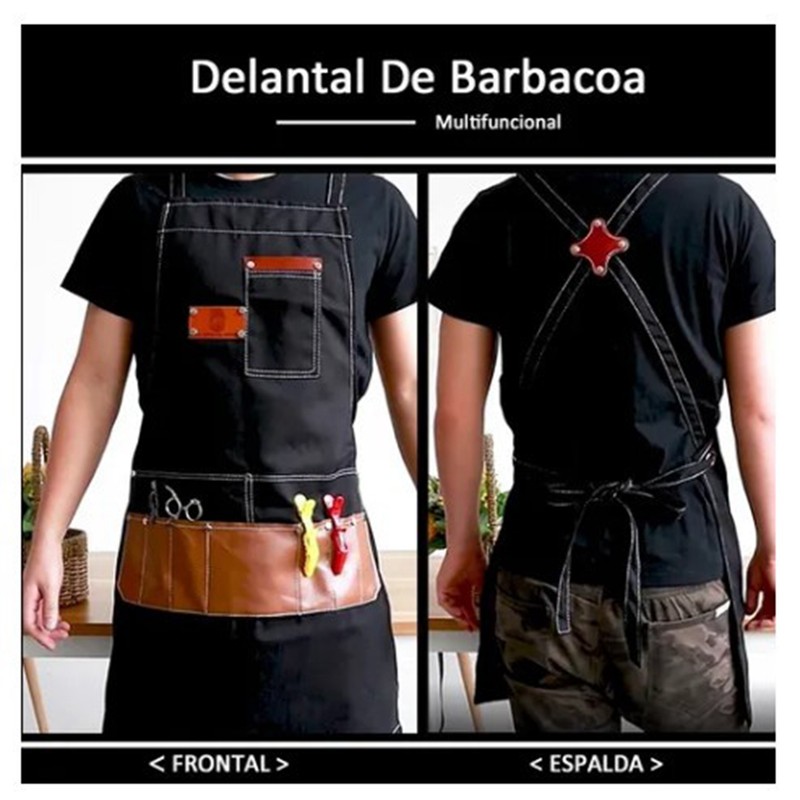 Barber Apron Multi Pocket Waterproof Black Chef Aprons for Art