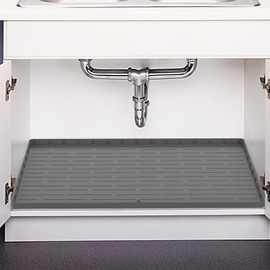 Under Sink Mat Waterproof - 22"x34" Kitchen Cabinet Sink Mat with Unique Drain Hole Design, Liner Protector for Kitchen Sink and Bathroom, Water Drips, Leaks, Spills, Hold up to 3.3 Gallons of Liquid