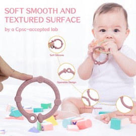 TYRY.HU Teething Ring 2 Pack, Baby Teething Toys for Babies 0-6 Months,BPA Free Soft and Textured Openable Sensory Teether Ring Silicone Teether Relief Soothing Sore Gums Chew Infant Toys(Beige+Pink)