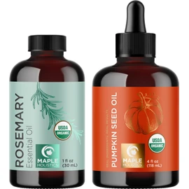 Maple Holistics Certified Organic Rosemary and Pumpkin Oils - Pure USDA Organic Rosemary Essential Oil for Hair Skin and Nails plus Aromatherapy with Certified Organic Pure Pumpkin Seed Oil for Hair Skin and Nails