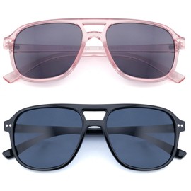 FEIVSN 2 Pack Aviator Reading Sunglasses for Women Men Full Lens Sun Readers PC Frame NO Bifocal, Black/Pink, +1.75