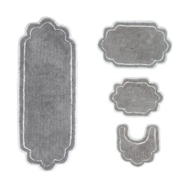 Home Weavers Allure Collection 100% Cotton Tufted Bathroom Rug, Soft and Absorbent Bath Rugs, Non-Slip Bath Carpet, Machine Wash Dry Bath Mats for Bathroom Floor- 4 Piece Set with Contour, Gray