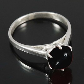 JEWELSTREZORO Cabochon-Schwarzer Onyx Edelstein-für Herren und Damen,Geschenkartikel, 925er-Sterling Silber Band Ring Schmuck TSR356BY_2 (48 (15.3))