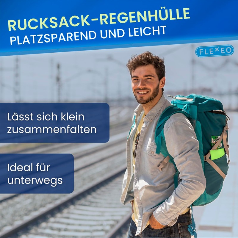 FLEXEO Rain Cover Backpack Cover with Reflectors (42-55L) in Yellow,