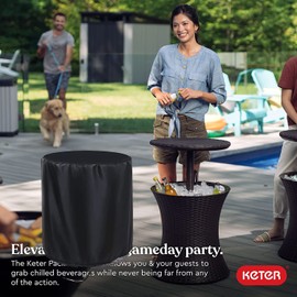 TheElves Patio Cooler Bar Table Cover Design for Keter 7.5-Gal Cool Bar Table, Outdoor Patio Round Beer Cooler Table Cover, Waterproof Barrel Cool Bar Table Cover, 21" D X 23" H, Black