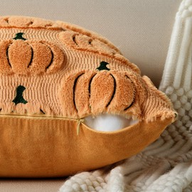 DFXSZ Fall Pillow Covers 18x18 Set of 2 Fall Decorations Autumn Light Orange Pumpkin Throw Pillow Cases Soft Plush Faux Fur Wool Couch Cushion Case for Chair Sofa Living Room Home Decor PTK040B18