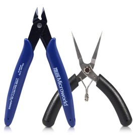Microworld 3D Metal Model Tools, 2Pcs/Set Mini Flat Nose Plier Nipper Tool with Comfort Grip Handle, Professional for DIY 3D Metal Puzzle Model Kit Jigsaw Metal Earth Assembling