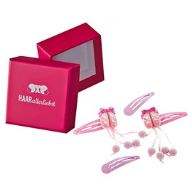 HAARallerliebst Hair Clips Set (6 Pieces | Small Ballerina Shoes | Pink) for Girls with Storage Box (Box Colour: Pink)