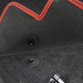 Lloyd Mats Heavy Duty Carpeted Floor Mats for Shelby Mustang 2015-On - Premium Binding/Shelby Sidemarker Red (Black, 2PC - Fronts)