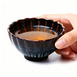 HOHCNA Jianzhan Tenmoku Tea Cup with Gold Peacock, 3D Chinese Kungfu Tea Cup Porcelain Master Teacup - 4 oz