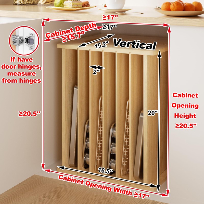 7 Tier Wooden Tray Dividers for Cabinets Cookie Sheet Organizer
