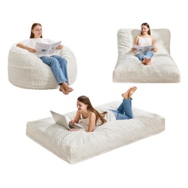 Hobestluk Bean Bag Chair Convertible Beanbag Chairs for Adults, 3 in 1 Bean Bags with Plush Chevron Cover, Adult Bean Bag Chair for Living Room, Bedroom (White, Twin)