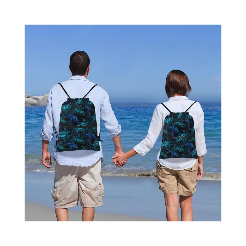 Dark Blue Sea Turtle Drawstring Bags Drawstring Gym Bag Waterproof