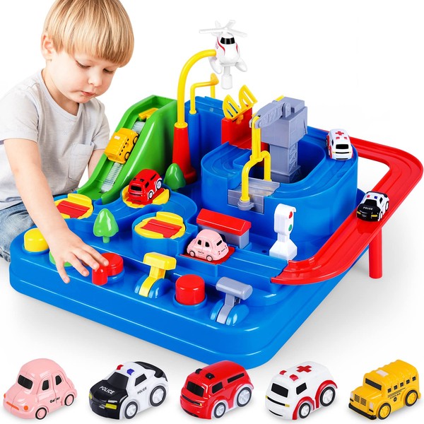 YEZI Car Adventure Toys, City Rescue Preschool Educational Toy Vehicle, Parent-Child Interactive Racing Kids Toy, Puzzle Car Race Tracks Parking Playsets for 3 4 5 6 7 8 Year Old Toddlers Boys Girls