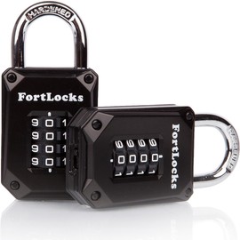 2 Pack Fortlocks Gym Locker Lock - 4 Digit, Heavy Duty, Hardened Stainless Steel, Weatherproof and Outdoor Combination Padlock - Easy to Read Numbers - Resettable and Cut Proof Combo Code – Black