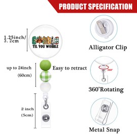 Thanksgiving Badge Reel Retractable ID Clip with Beads Gobble Til You Wobble Funny Turkey Badge Holder Holiday Nurse Teacher Student Office Staff Name Tag Decor Badge Clip