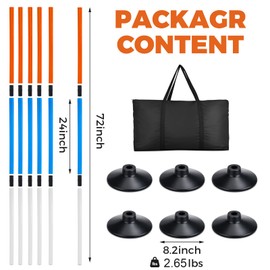 HDYEGY 6 Pcs 6FT Pole Bending Poles for Horses,3-Section Adjustable Training Equipment 3 Color High Visibility Agility Poles with Rubber Bases & Carry Bag for Horse Football Dog Pet Training