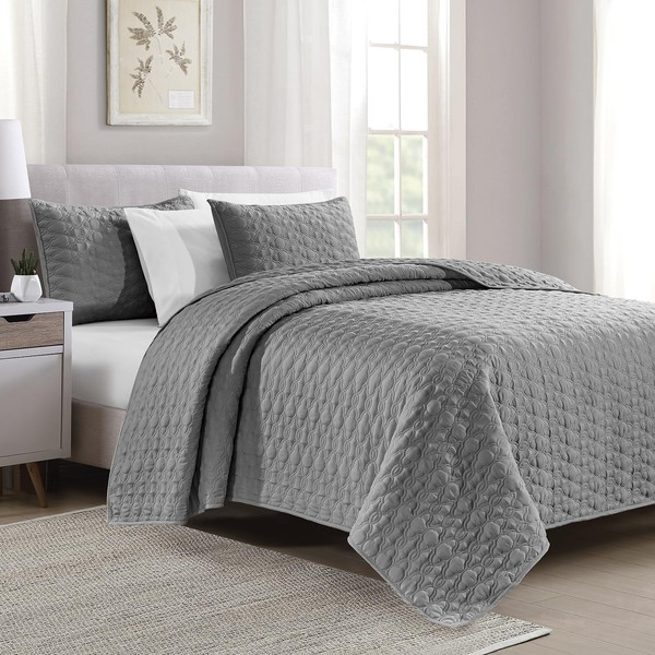 BOURINA Quilting Quilt Set Coverlet Set 2-Piece Microfiber Bedspread Included 1 sham and 1 Quilt,Twin Size 68" x 86" Dark Grey