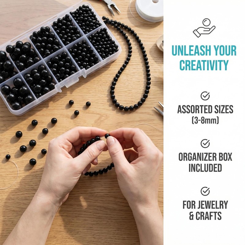1780 PCS Black Round Pearl Beads, 3/4/5/6/8mm Small Beads for