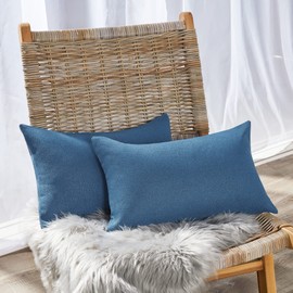 Deconovo Set of 2 Rectangular Cushion Covers, Faux Linen Throw Pillow Cases for Livingroom Sofa with Invisible Zipper, 12x20 Inch, Blue