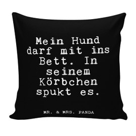 Mr. & Mrs. Panda Decorative Cushion with German Text "Mein Hund darf mit... [German Language] [German Language] [German Language] [German Language] [German Language]