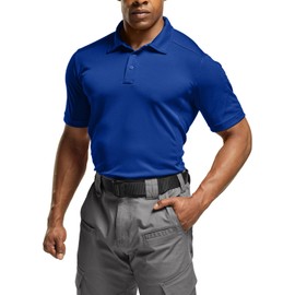 CQR Men's Polo Shirts, Tactical Short Sleeve Golf Performance Shirts, Lightweight Dry Fit UPF 50+ Pique, Frost Essential Cobalt Blue, Small