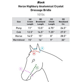 HORZE Highbury Anatomical Crystal Dressage Bridle - Black - Pony