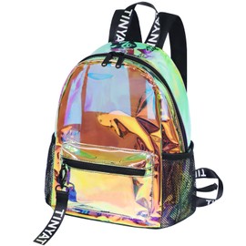 TINYAT Holographic Clear Backpack Mini Colorful Laser Transparent Backpack Heavy Duty Clear Cute Bag for Concert Sport(Color/9051)