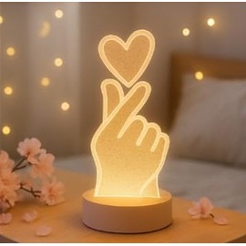 Korean Finger Heart 3D LED Night Lamp – Modern Decorative Table Light for Bedroom, Living Room, Gifts & More