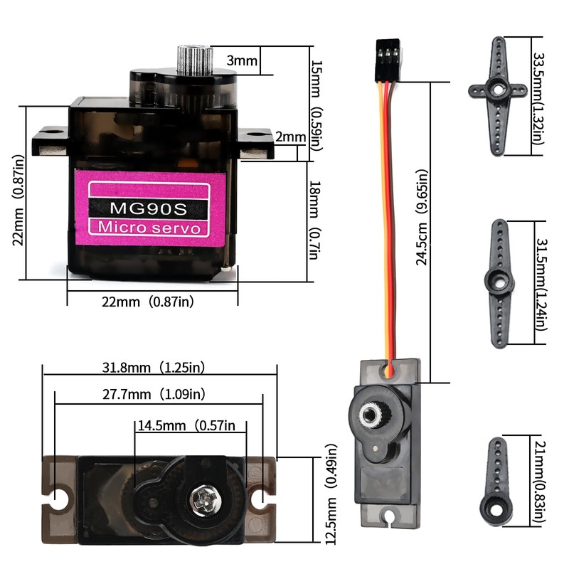 Podazz 5pcs MG90S 9G Micro Servo, Metal Gear Servo Motor