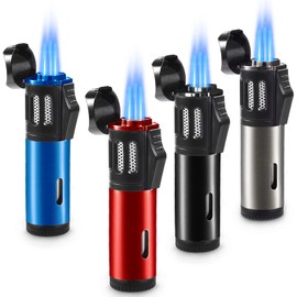 Urgrette 4 Pack Torch Lighter Triple 3 Jet Flame Refillable Butane Lighter Windproof Adjustable Portable Lighter (Butane Not Included)