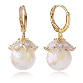 Cute Pearl Leaf Earrings, Women's, Popular, Hypoallergenic, Earrings, 18K Gold, Flowing, Adult Earrings, Earrings.., Pearl, Zirconia