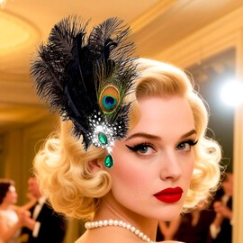Urieo 1920s Feather Hair Clip Flapper Headpiece Vintage Tea Party Hair Accessores for Women