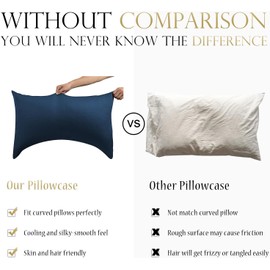 Cooling Curved Pillow Cases - Rayon Derived from Bamboo Side Sleeper Pillowcase Cover - Cool Silky Pillowcase for Hot Sleepers Hair and Skin, Queen Size 1 Piece, 20 * 30 Inches Navy Blue