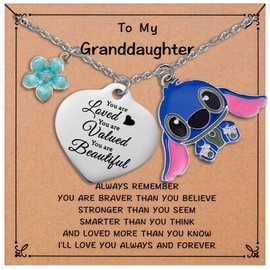 Aesnefe to My Granddaughter You are Loved You are Valued You are Beautiful Stitch Necklace Gifts Granddaughter Gifts from Grandma Grandpa Lilo and Stitch Stuff Jewelry