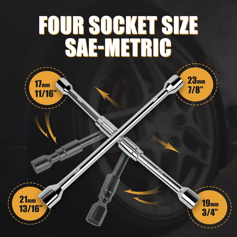 MIKKUPPA 4 Way Folding Lug Wrench - Universal 14 Inch