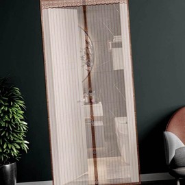Striped Brown Entrance Door Mosquito Net Screen Door Type