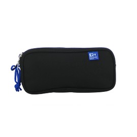 Oxford, School Pencil Case 3 Compartments Elastic Rubber 3 Zips Black, black, Modern