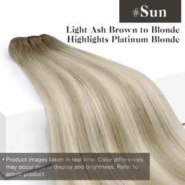 Sunny Hair Human Hair Sew in Extensions Blonde Weft Hair Extensions Light Ash Blonde Ombre Platinum Blonde Highlights Sew in Weft Hair Extensions Human Hair Straight Hair Extensions Weft 100g 18inch