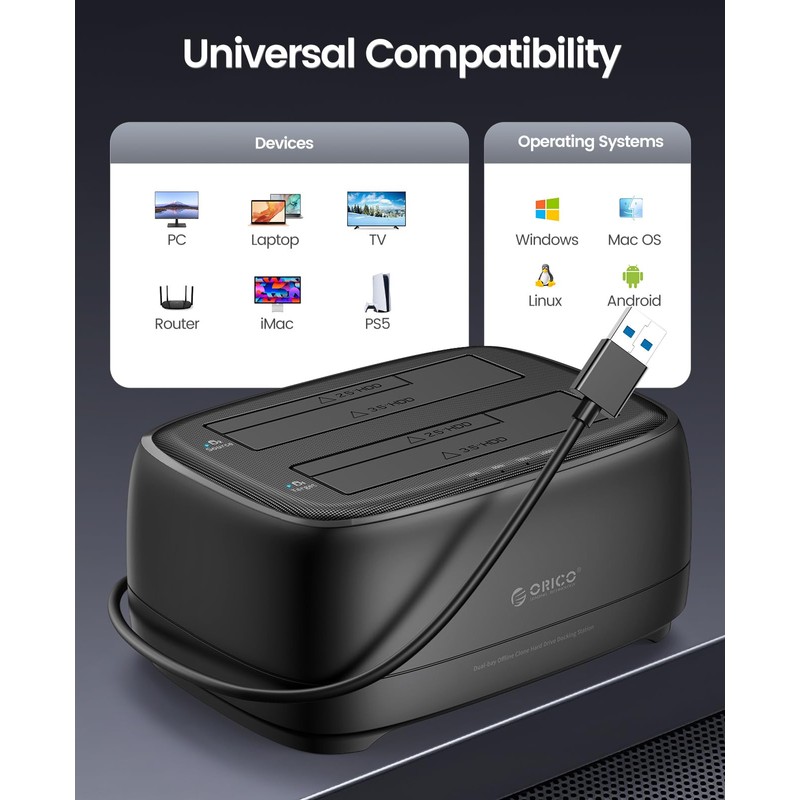 ORICO Hard Drive Docking Station Dual Bay USB 3.0 to