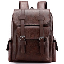 Farcauo Backpack for Men and Women School Backpack Travel Laptop Backpack Business Work Bag Daypacks, Dark Brown PU Leather Backpack