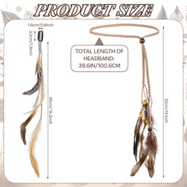 9Pcs Feather Headband with Clip, Boho Feather Headband Hippie Hair Extensions with Feather Clip Comb Set Hippie Headpiece for Women