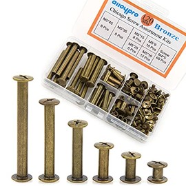 Alloypro 120 Pcs (60 Pair) M5 x 6/10/15/25/35/45 Bronze Phillips Chicago Screws Binding Screw Posts,Scrapbook Photo Albums Binding Screws Assorted Kit 6 Sizes for Leather Saddles Purses Belt Repair